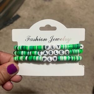 Green and White Beaded Bracelet Set